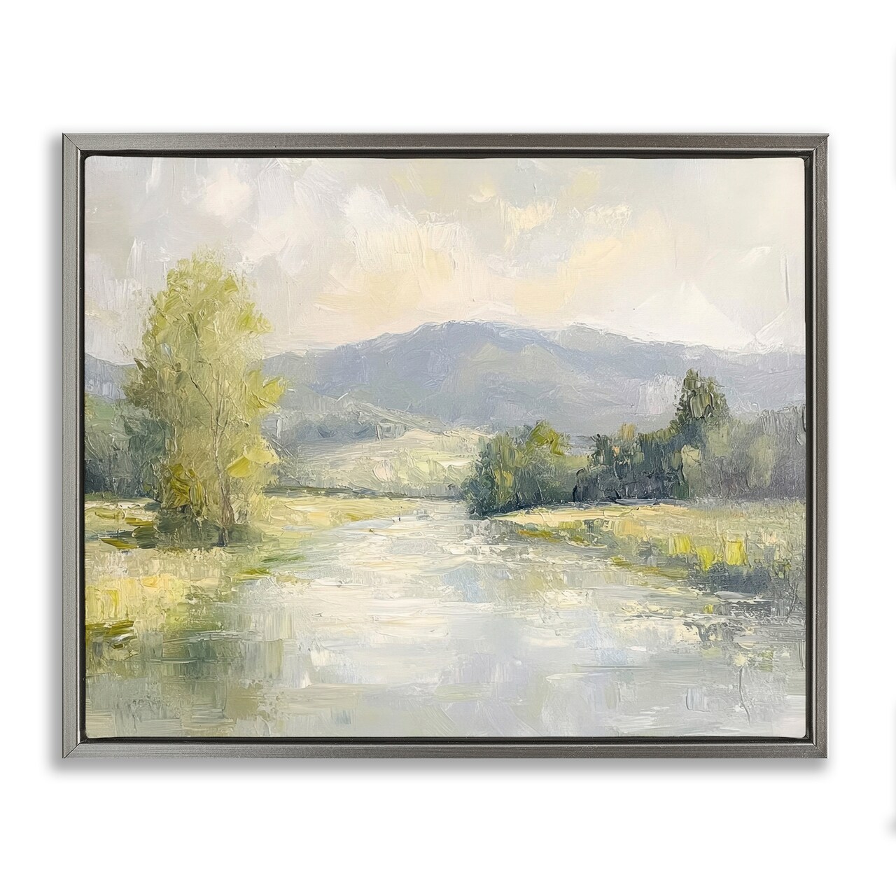 Stupell Industries Abstract River & Mountain Scene Floating Frame Design by Petal Prints Design